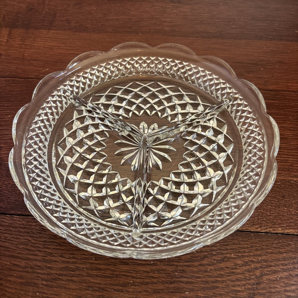 Vintage Anchor Hocking Wexford Clear Glass Divided‎ 3 Section Relish EAPG 8.5"